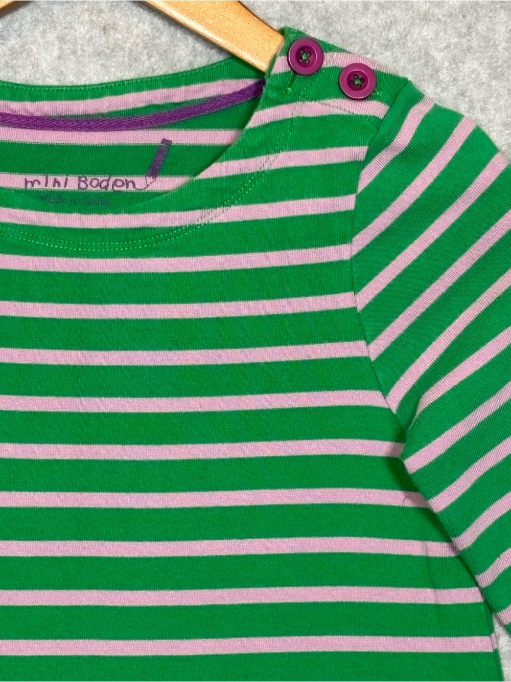 Mini Boden Stripy Boatneck A-Line Jersey Dress-Green/Pink-Girls Size 9-10